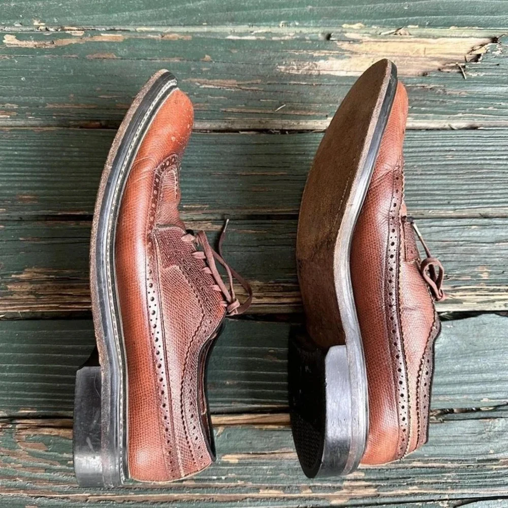 SEARS Vintage‎ Derby Dress Shoes Size 9 1/2 D Brogue Long Wingtips Brown